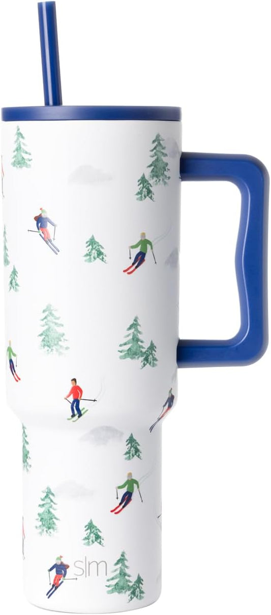 Simple Modern 40 oz Trek Tumbler with Handle and Straw Lid | Cup Holder Friendly Insulated Stainless Steel Travel Mug | Downhill Skiing SimpleModern