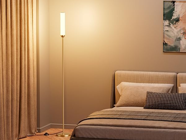 LED Floor Lamp with Remote Control, 65" Standing lamp with Stepless Adjustable 3000K-6500K Colors & 5%-100% Brightness, Foot Switch(Gold) - Bloomnest