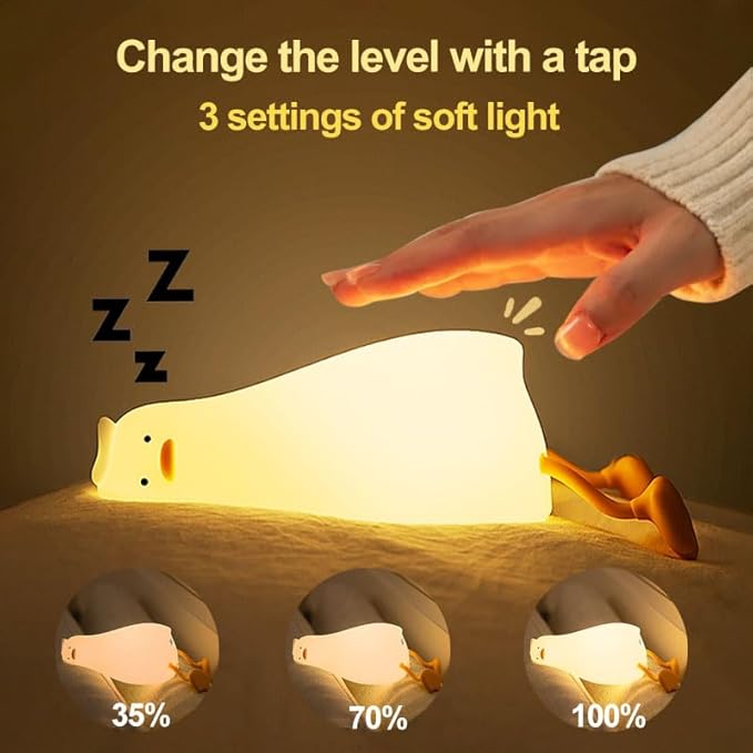 Kibbidea Cute Duck Night Light, Lazy Duck Squishy Lamp Touch Control, Non-Toxic Silicone, Funny Bedside Animal Nightlight with Timer & Rechargeable for Kids Room Desk Decor, Gifts for Girl,Boy,Women - Bloomnest