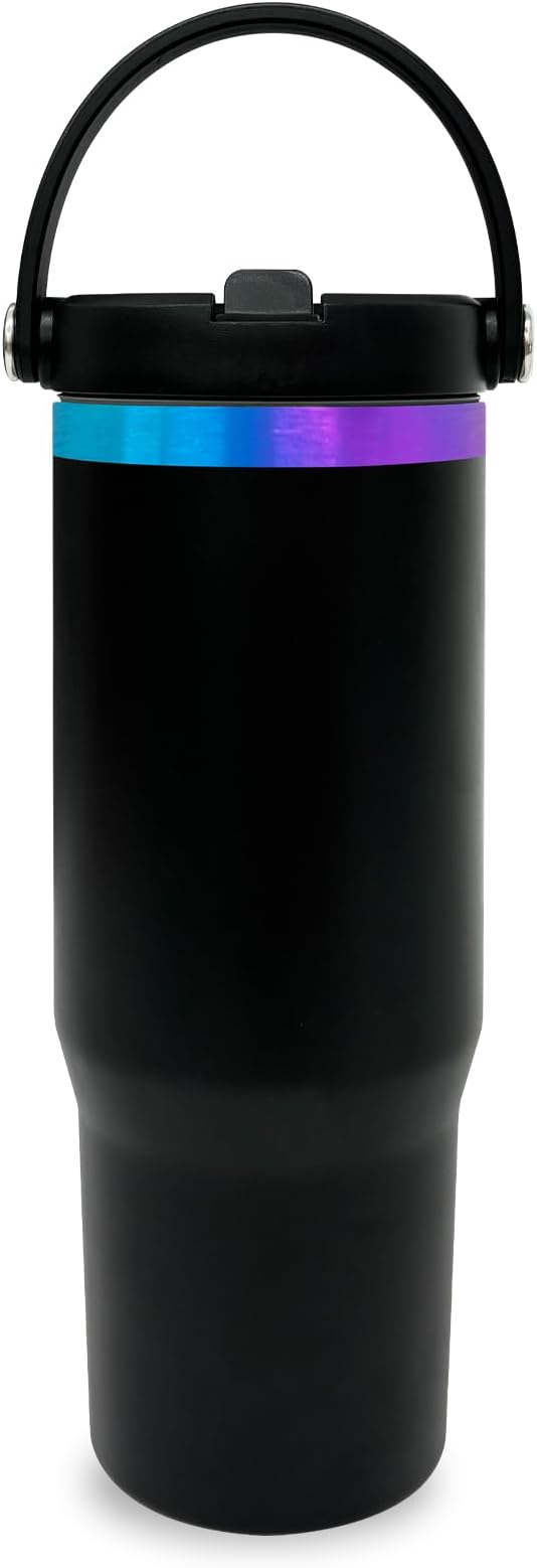 30 oz Tumbler with Handle, Double Wall Vacuum Insulated Tumblers with Flip Straw, Coffee Mug 30oz Powder Coated Cup for Hot and Cold Drinks(Blue Purple Plated, Black,1 pack)