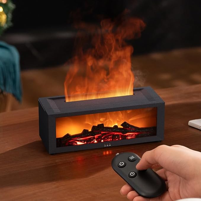 Essential Oil Diffuser, Fireplace Flame Oil Diffuser - Aromatherapy Aroma Humidifier, Upgrade 7 Flame Colors Noiseless 150ml Remote Control - Perfect for Bedroom Home Office (Fireplace Black) - Bloomnest