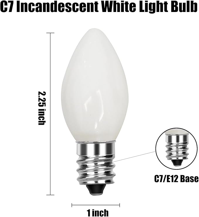 SUNSGNE C7 White Outdoor Christmas Replacement Light Bulbs, 5 Watt E12 Candelabra Base Bulbs - Great for Salt Lamp, Night Lights, Decorative Lights, Christmas Outdoor String Lights, Pack of 25 - Bloomnest