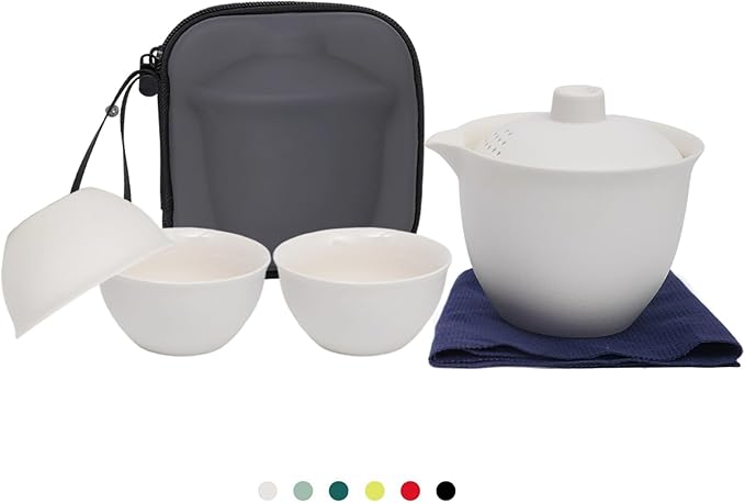 Porcelain Chinese Gongfu Tea Sets for Adults Portable Kungfu Teapot and Cup Set Small Ceramic Tea Party Set Travel Teaset with Lid for Home Gifting Outdoor and Office (White) - Bloomnest