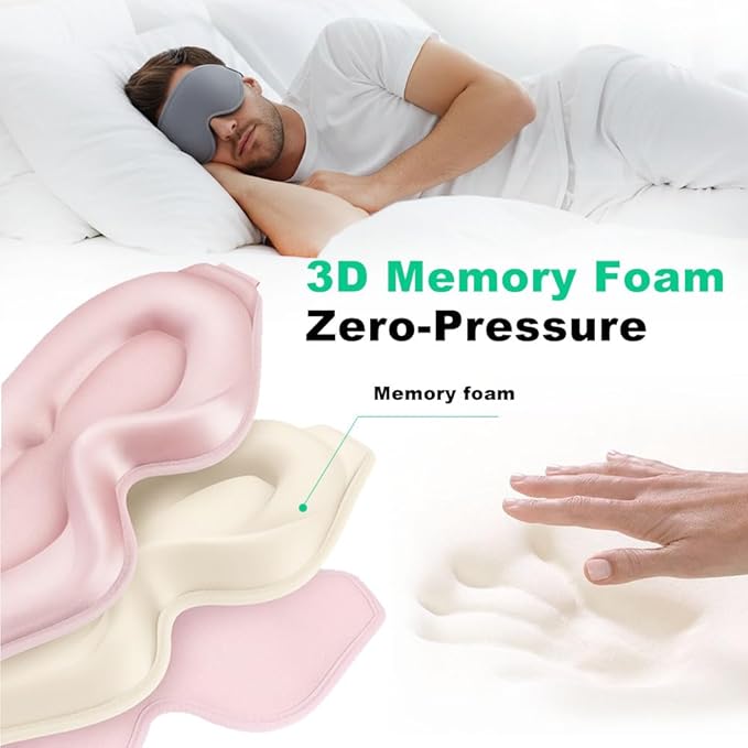 3D Contoured Sleep Eye mask Side Sleeper Men Women Zero Eye Pressure high Density Memory Foam Soft Breathable Light Blocking Night Blindfold Travel Yoga Napping Pink - Bloomnest
