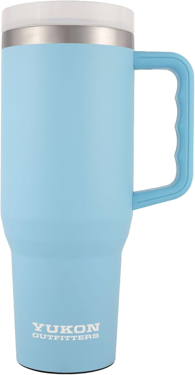 Yukon Outfitters Fit Forty 40oz Double Wall Vacuum Insulated Stainless Steel Tumbler with Reusable Straw & Ergonomic Handle | For Hot or Cold Beverage, Sky Blue - Bloomnest