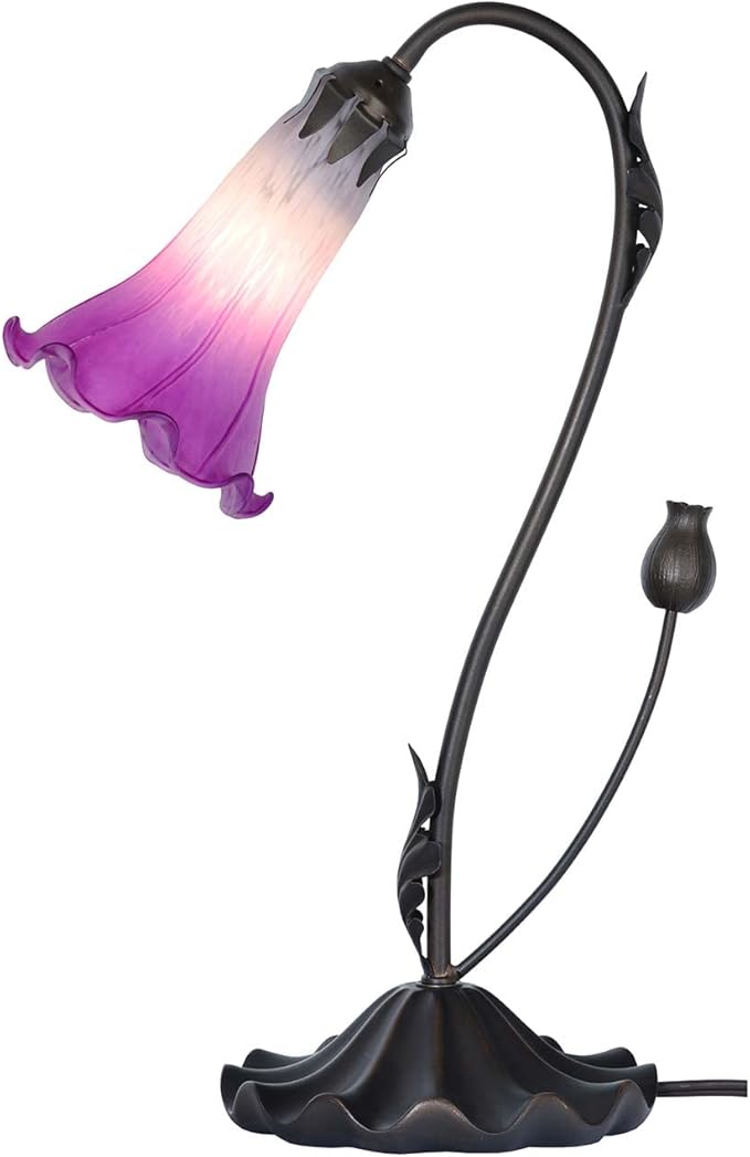 Bieye L10849 Lily Flower Blown Glass Accent Table Lamp for Living Room Bedroom Decoration (1-Light, Purple) - Bloomnest