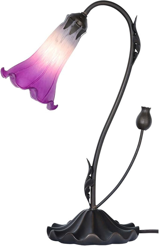 Bieye L10849 Lily Flower Blown Glass Accent Table Lamp for Living Room Bedroom Decoration (1-Light, Purple) - Bloomnest