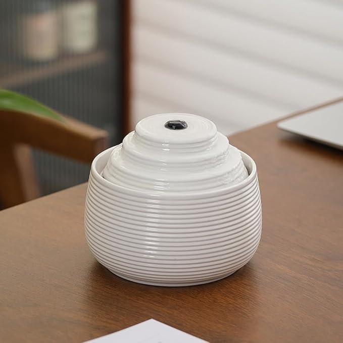 Ceramic Tabletop Fountain Water Feature for Indoor and Home Decoration Table Desk Office Patio(White A157) - Bloomnest