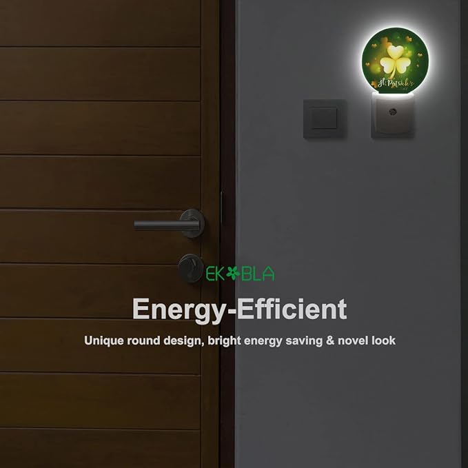 EKOBLA Happy St Patrick Night Lights Plug into Wall Glitter Golden Shamrock Leaves Plug-in Nightlights Home Auto Sensor LED Dusk to Dawn Light for Bedroom Bathroom Kitchen Corridor - Bloomnest