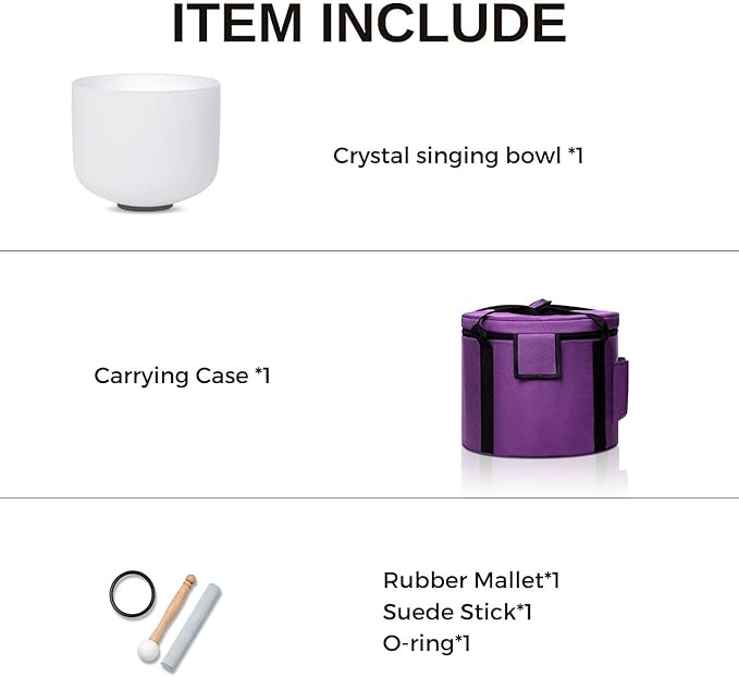 8 Inch F Note 432hz Heart Chakra Crystal Singing Bowl Healing Pure White with Carrying Case and Rubber Mallet Suede Strikers Oring - Bloomnest