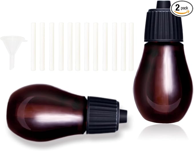 2Pcs Empty Glass Bottles for Essential Oils 20ml with 12 Diffuser Cores & Mini Funnel Fits Waterless Diffuser - Refillable Liquid Sample Vials Test Container- Great for Oils Perfumes DIY Aromatherapy AGEMANY