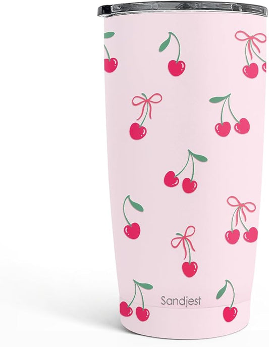 SANDJEST Cherry Tumbler 20oz, Stainless Steel Travel Cup with Lid, Insulated Coffee Mug, Cherry Gifts for Women Girls Friends Sisters on Birthday Christmas - Bloomnest