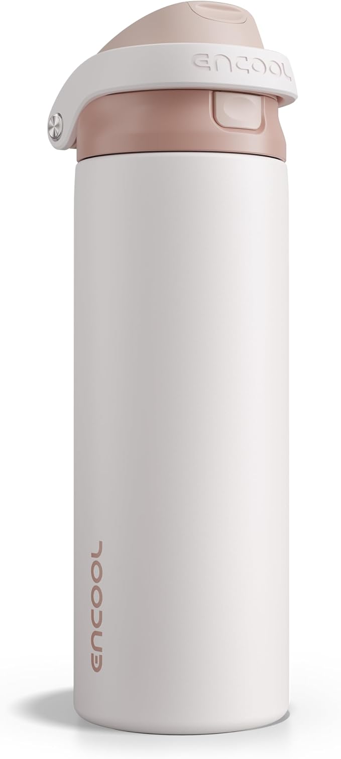 ENCOOL Leakproof Insulated Water Bottle with Straw Dual-Sip Water Bottle Bag-Safe Design for Work, Commute & Gym – Keeps Drinks Cold All Day, 24 oz, Coffee White ENCOOL