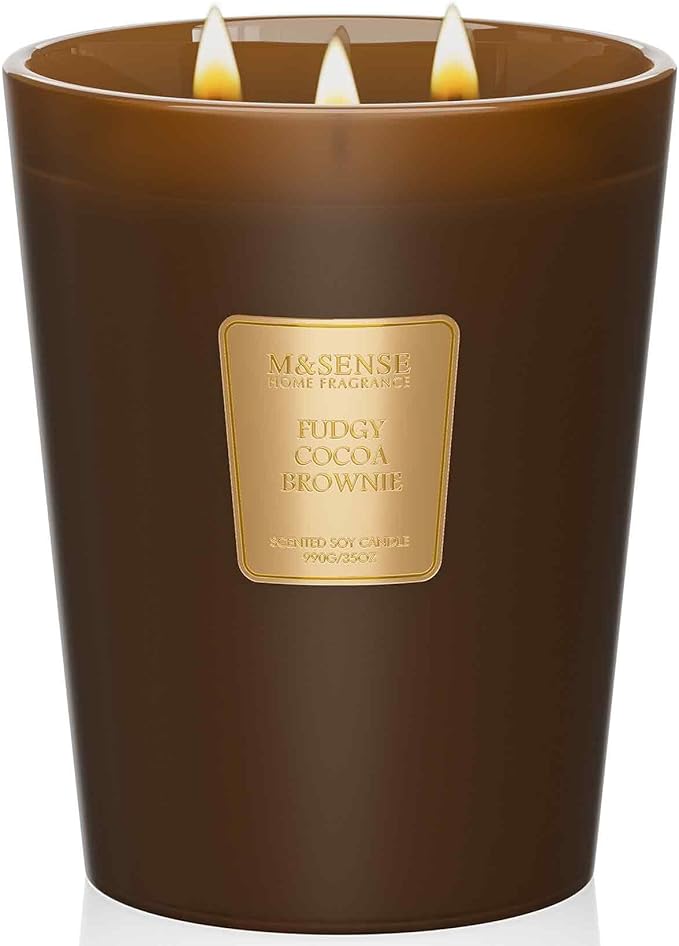 M&SENSE Fudgy Cocoa Brownie Scented Candle 35oz 150H Burn Time Long Lasting, 3-Wick Natural Aromatherapy Fall Winter Candle, Home Fragrance Housewarming Christmas Thanksgiving Festival Gifts - Bloomnest