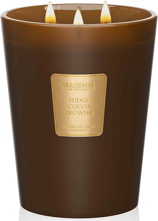 M&SENSE Fudgy Cocoa Brownie Scented Candle 35oz 150H Burn Time Long Lasting, 3-Wick Natural Aromatherapy Fall Winter Candle, Home Fragrance Housewarming Christmas Thanksgiving Festival Gifts - Bloomnest