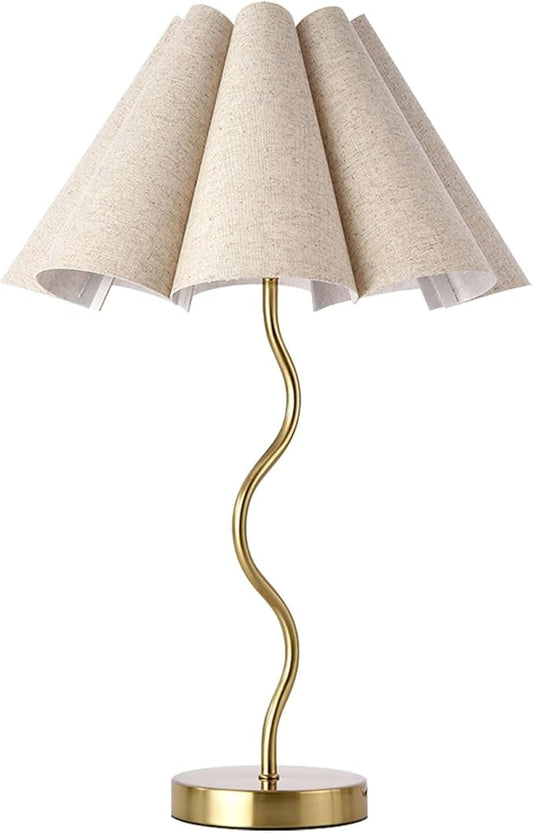 KUNJOULAM Small Table Lamp, Bedside Nightstand Lamp with Umbrella Form Fabric Lampshade, Morden Mini Desk Lamp for Bedroom Home Office Decor - Bloomnest