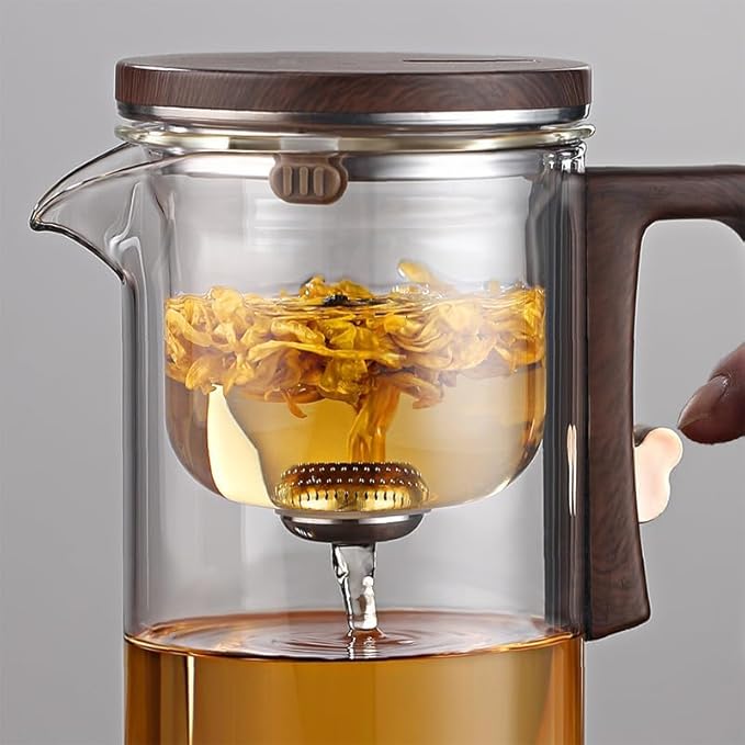 Enchantipot Magic TeaPot, 900ML Water Separation Glass Tea Pot with Wooden Handle, Press Control Magic Tea Infuser, For Loose Tea Kettle Witchcraft Teapot - Bloomnest