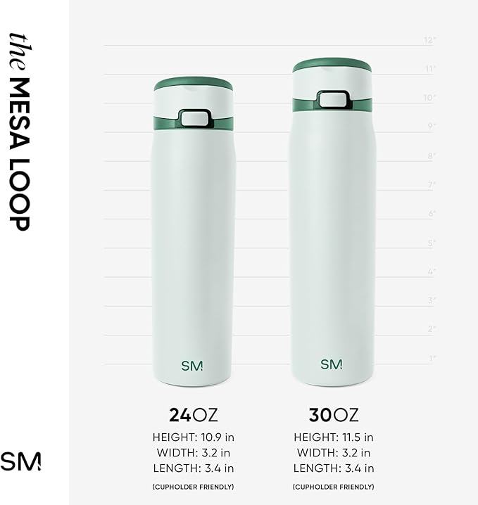 Simple Modern Mesa Loop Water Bottle with Covered Straw and Handle | 30oz Cup Holder Friendly Insulated Stainless Steel Bottles for Travel, Sports and School | Agave SimpleModern