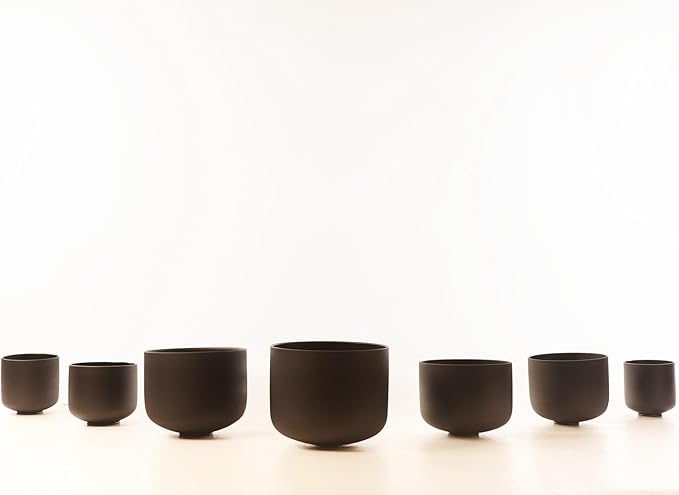 Leize 6-12 inch Chakra Tuned 432hz Set of 7 Quartz Black Crystal Singing Bowls with Heavy Duty Carrying Cases and Singing Bowl Mallet Suede Strikers