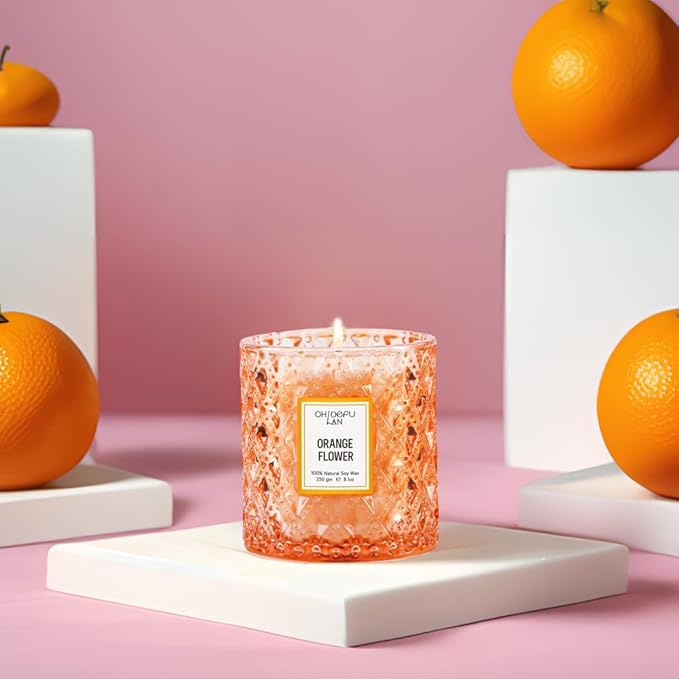 Chloefu LAN Orange Blossom Candle, Natural Soy Scented Candles for Stress Relief, Holiday Candle Gifts, 55 Hours Smokeless Long Lasting Burning, Great Gift for Women & Men - Bloomnest
