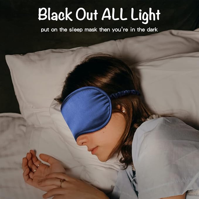 LULUSILK Mulberry Silk Sleep Eye Mask Blindfold with Elastic Strap Headband, Soft Eye Cover Eyeshade for Night Sleeping, Travel, Nap (Navy Blue) - Bloomnest