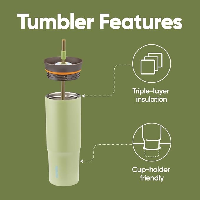 Owala Stainless Steel Triple Layer Insulated Travel Tumbler with Spill Resistant Lid and Straw, BPA Free, 24 oz, Brown/Green (Brave Adventures) - Bloomnest