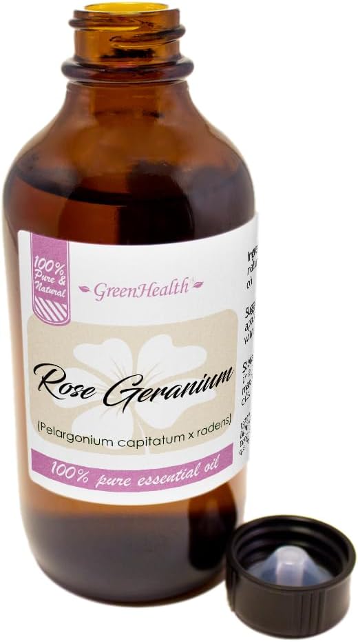 GreenHealth Rose Geranium Essential Oil - 4 fl oz Amber Glass Bottle - 100% Pure Essential Oil Greenals