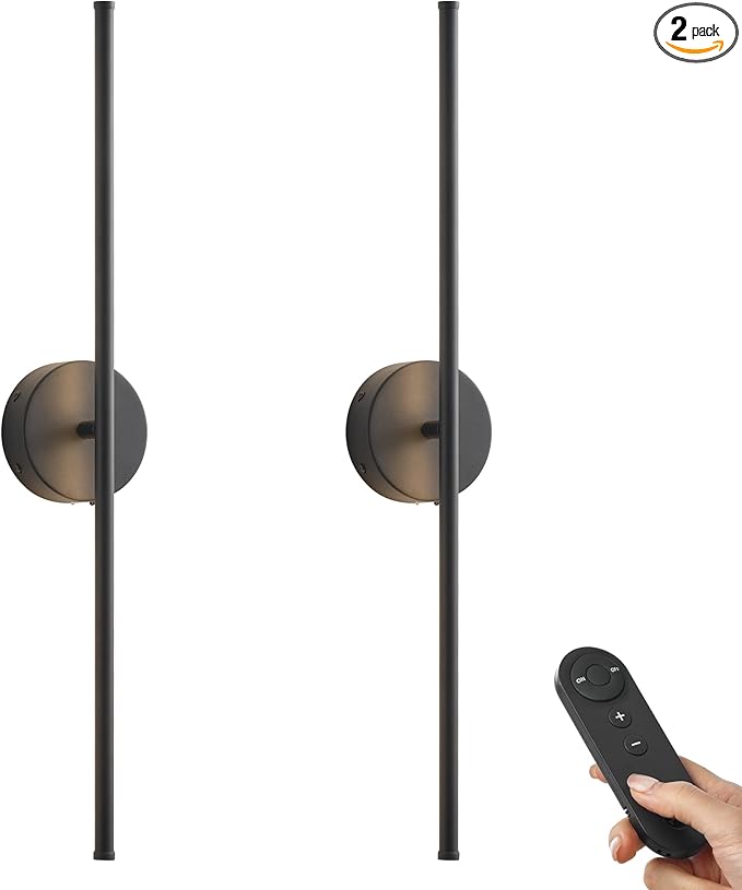 Battery Operated Wall Sconces, Dimmable Wall Sconces Set of Two, 350°Rotate, 3000K LED Black Wireless Wall Light for Living Room, Bedroom,Hallway, 32.2 Inch (2 Pack) - Bloomnest