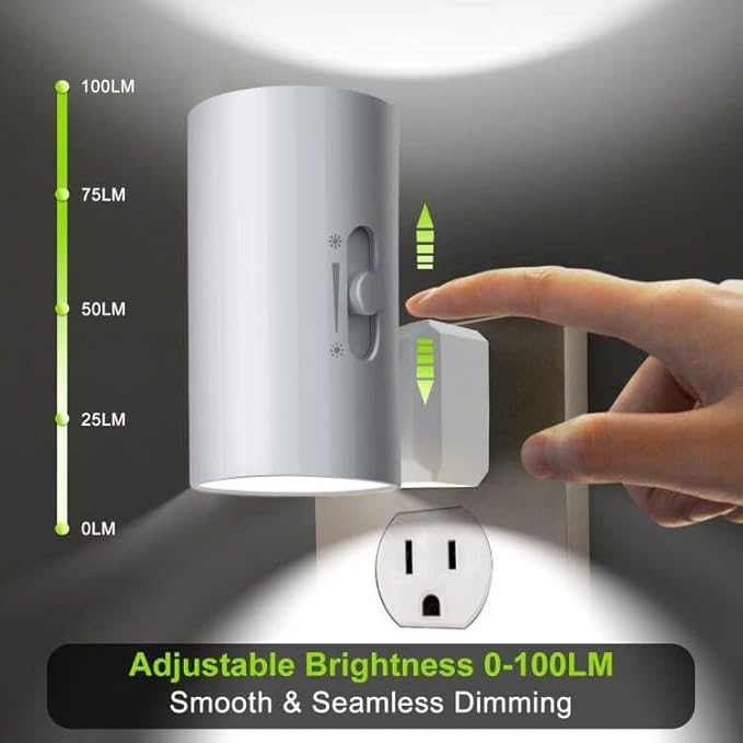 Modern Led Night Lights - Sensor Dusk To Dawn, 5000K Daylight White, Dimmable 0-100 LM, 2 Pack for Bathroom, Bedroom, Kitchen, Toilet, Hallway - Bloomnest