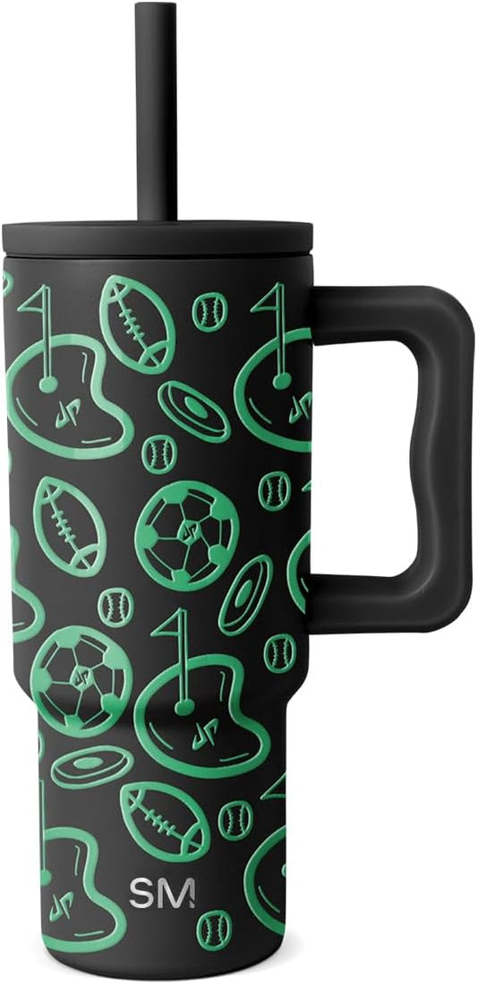 Simple Modern Dude Perfect Kids 24 oz Tumbler with Handle and Silicone Straw Lid | Spill Proof and Leak Resistant | Reusable Stainless Steel Bottle | Gift for Kids | Trek Collection | Neon Sports - Bloomnest