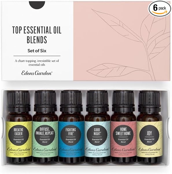 Edens Garden Top Essential Oil Blends 6 Set – 100% Pure Therapeutic Grade, Undiluted Natural Aromatherapy Oils for Diffusers & Home – Includes Fighting Five, Good Night & Joy, 10 ml/ 6 Pack - Bloomnest