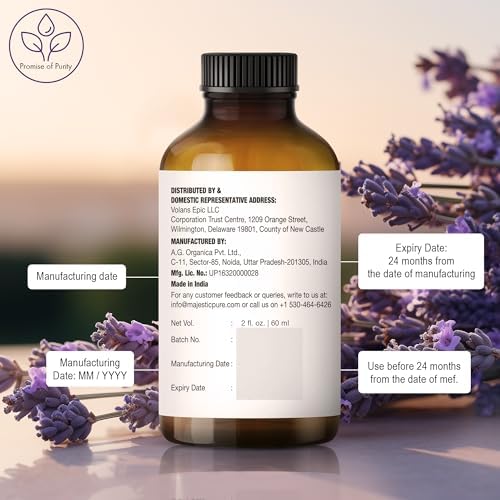 Majestic Pure Lavender Essential Oil with Glass Dropper - 2 Fl Oz - 100% Pure and Natural Lavender Oil - Premium Grade Essential Oils for Diffuser, Aromatherapy, Soap and Candle Making - Bloomnest