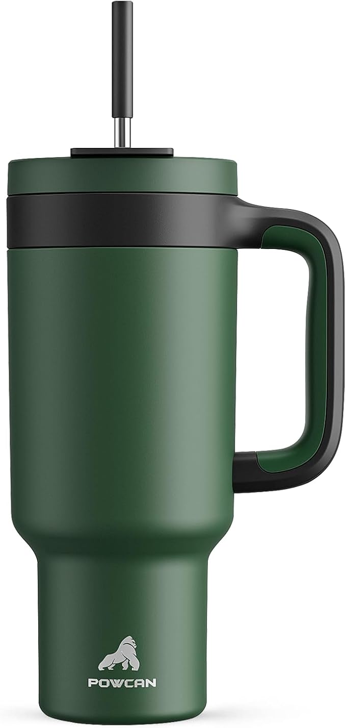 POWCAN 40 oz Tumbler with Handle, 2-in-1 Straw and Sip Lid, Leakproof, Dishwasher Safe, Insulated Stainless Steel Travel Coffee Mug, Keeps Cold for 34 Hours, Fits in Car Cup Holder (Forest) - Bloomnest