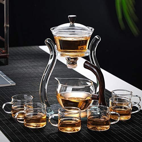 RORA Lazy Kungfu Glass Tea Set Semi Automatic Drip Rotating with Infuser Glass Teapot Set (6 cups) - Bloomnest