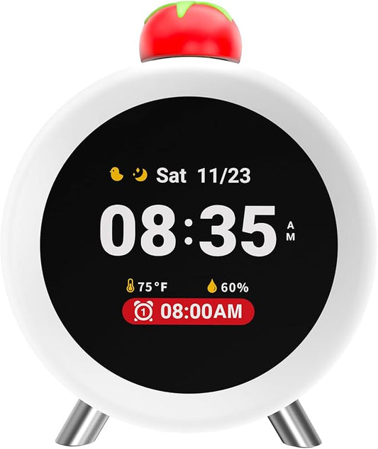 Dekala ChronoSense Sound Machine Alarm Clock for Bedroom w/Temperature Humidity, Sleep White Noise Sound Machine, 100dB Loud Gradual Alarm for Heavy Sleeper IPS Screen Animation