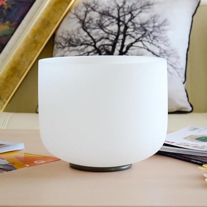 TOPFUND 432 Hz F Note Crystal Singing Bowl Heart Chakra 10 Inch with Heavy Duty Carrying Case and Suede Mallet