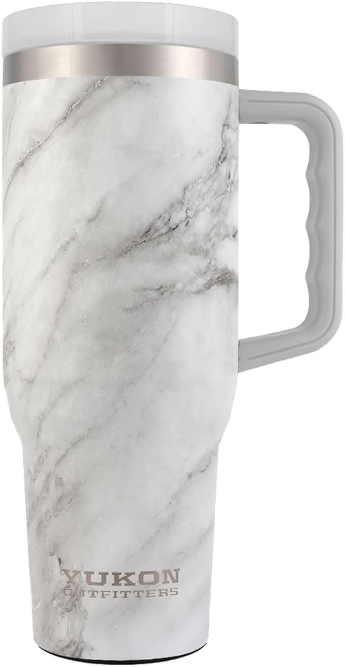 Yukon Outfitters Fit Forty 40oz Double Wall Vacuum Insulated Stainless Steel Tumbler with Reusable Straw & Ergonomic Handle | For Hot or Cold Beverage, White Marble - Bloomnest