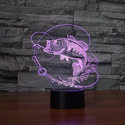 3D Fishing Fish Night Light Lamp Illusion Night Light 7 Color Changing Touch Switch Table Desk Decoration Lamps Gift Acrylic Flat ABS Base USB Cable Toy - Bloomnest