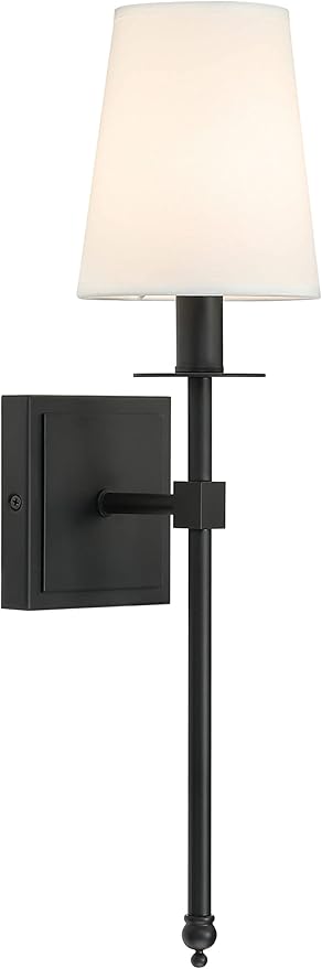 XiNBEi Lighting Black Wall Sconces Set of 2, Classic Sconces Wall Lighting with Flared White Fabric Shade 1 Light Wall Lamps for Bedroom Bedside Corridor & Living Room - Bloomnest