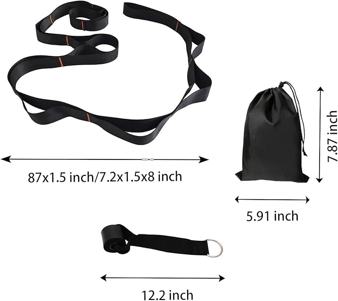 Gradient Fitness Therapy Stretching Belt, 12 Circle Multi Ring Stretching Belt (1.5 inches wide x 86.6 inches long), Therapy Equipment, Yoga Stretcher Strap,Leg Stretcher. Equipped with arch foot pads and pointed massage balls - Bloomnest
