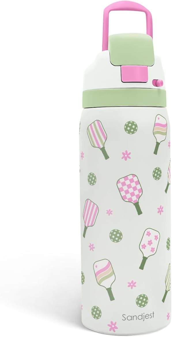 Pickleball Stainless Steel Water Bottle, Vacuum Insulated, Push-Button Lid, 32 oz, Gifts for Women Girls Friends Teens Birthday Christmas SANDJEST