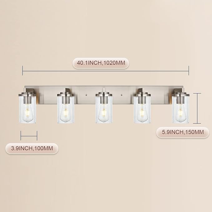 BONLICHT Brushed Nickel Bathroom Light Fixtures 5 Light Modern Vanity Lights Industrial Glass Wall Sconce Farmhouse Bath Lighting Over Mirror Wall Mount for Kitchen Living Room Hallway Workshop - Bloomnest