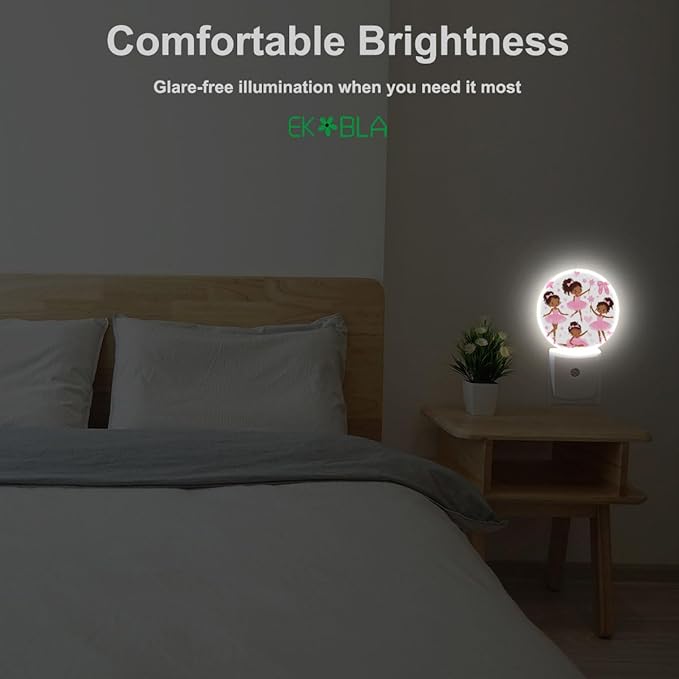 EKOBLA Cute Black Ballet Dancers Night Light African-American Ballerinas Girl Cartoon Night Lights Plug into Wall Auto Sensor LED Lamp for Ballet Lovers Teen Girls Gifts - Bloomnest