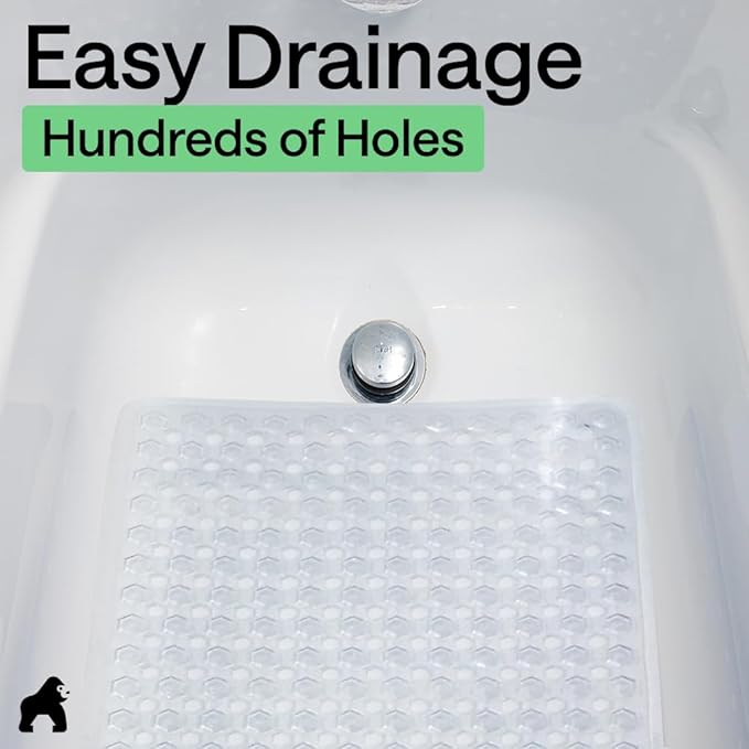 GORILLA GRIP Patented Bath Tub Shower Mat, Machine Washable Bathtub Floor Liner Mats, Suction Cups and Drain Holes to Keep Tubs Clean, Soft on Feet, Bathroom Essentials, 35x16 Inch, Clear - Bloomnest