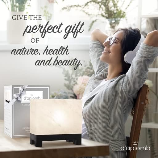 d'aplomb 100% Authentic Natural Himalayan Salt Lamp;Hand-Carved Modern Rectangle Rare White Crystal Rock Salt from The Himalayan Mountain; Footed Wood Base, Dimmer Cord; 11.5 lbs