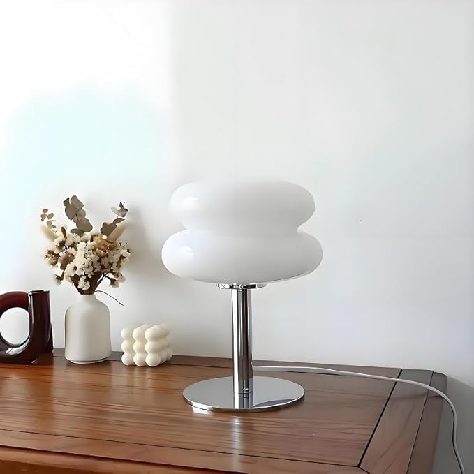 Mushroom Lamp for Bedroom,Mid Century Modern Lamp for Nightstand, Dimmable Retro Egg Tart Bedside Small Lamps,Unique Home Mushroom Decor Aesthetic Cute Table Lamps for Living Room (White) - Bloomnest