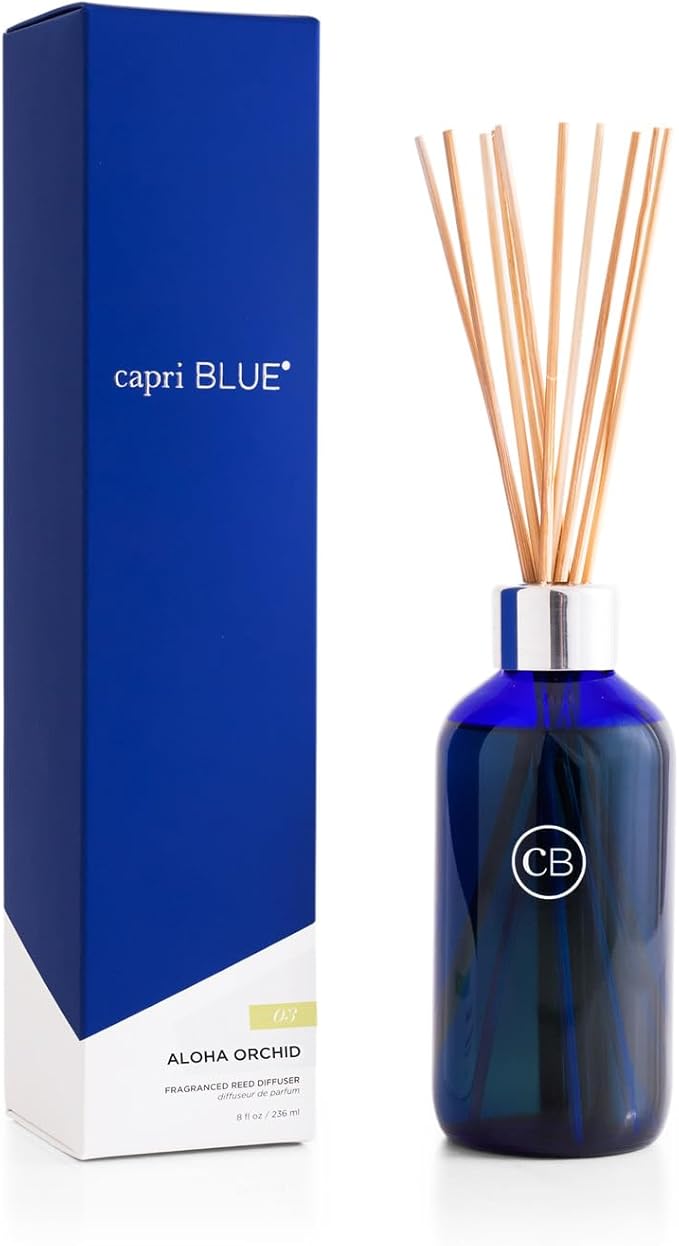 Capri Blue Aloha Orchid Reed Diffuser Set - Includes Reed Diffuser Sticks, Fragrance Oil, and Glass Bottle - Luxury Scented Room Fresheners - Cobalt Blue (8 fl oz) - Bloomnest