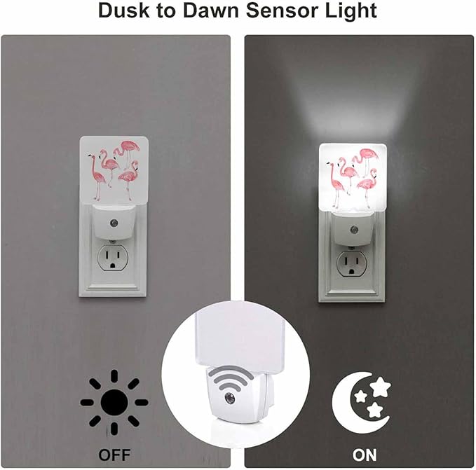 LED Night Light,Watercolor Flamingos LED Night Light Plug into Wall with Dusk to Dawn Light Sensor White Energy Efficient Nightlight for Bedroom Bathroom Hallway Living Room Kitchen - Bloomnest