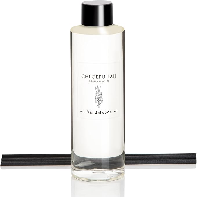 Chloefu LAN Sandalwood Essential Oil Scented Diffuser Oil 200ml/6.76 fl oz for Home, Scented Oils Diffuser Refill, Diffuser Sticks, Bathroom Diffuser, Best for Aromatherapy, SPA and Home, 0% Alcohol - Bloomnest