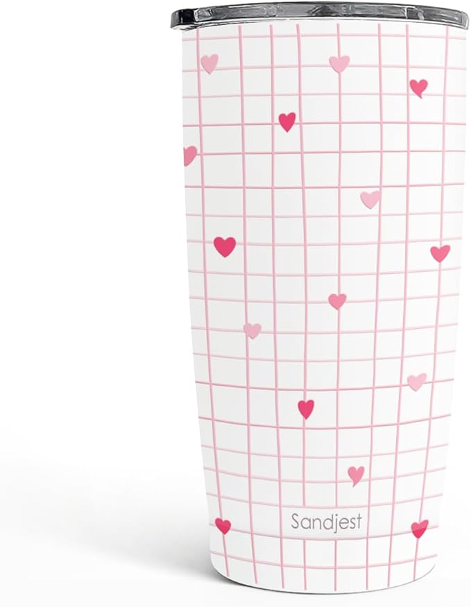 SANDJEST Heart Tumbler 20oz, Stainless Steel Travel Cup with Lid, Insulated Coffee Mug, Heart Gifts for Women Girls Friends Sisters on Birthday Christmas Valentine (Red) - Bloomnest